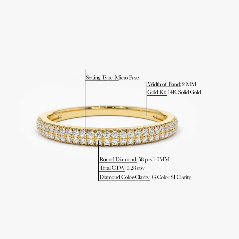 14K Double Row Micro Pave Diamond Ring
