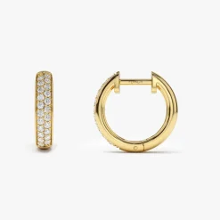 14k Double Row Micro Pave Petite Diamond Hoops