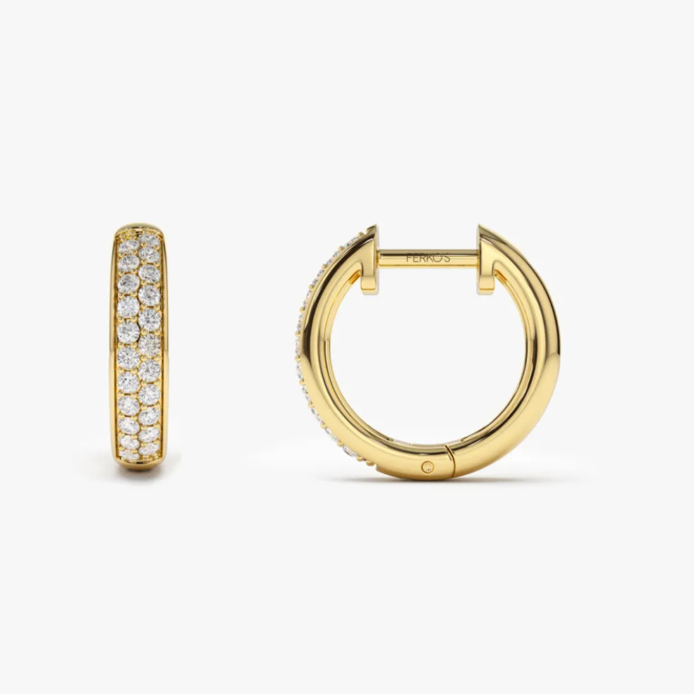 14k Double Row Micro Pave Petite Diamond Hoops
