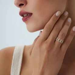 14k Double Row Pave Diamond Ring w/ Diamond Cluster Accents