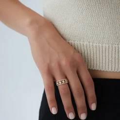 14k Double Row Pave Diamond Ring w/ Diamond Cluster Accents