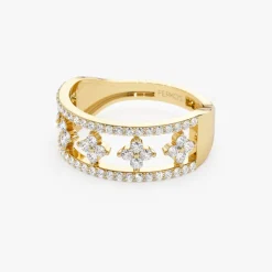 14k Double Row Pave Diamond Ring w/ Diamond Cluster Accents