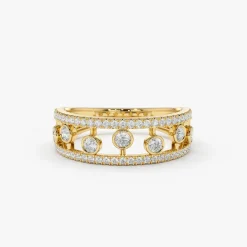 14k Double Row Pave Ring w/ Floating Diamonds