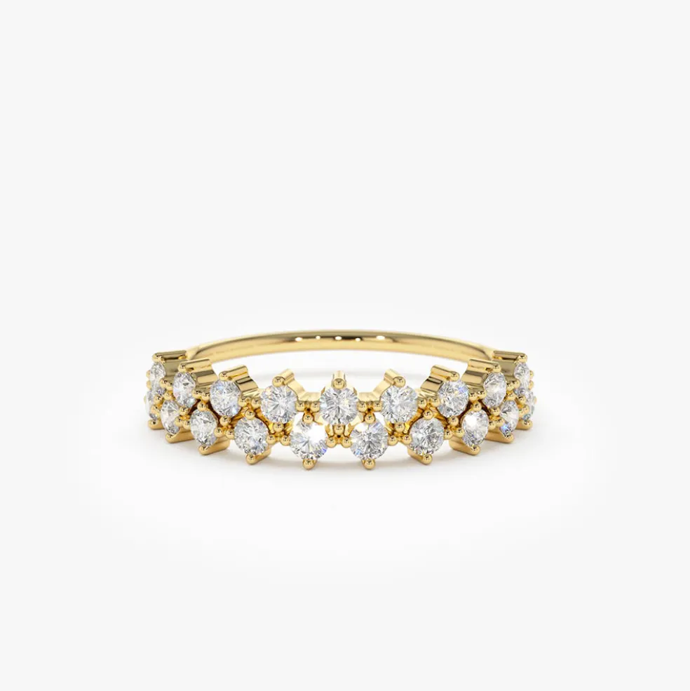 14K Double Row Prong Setting Diamond Wedding Band
