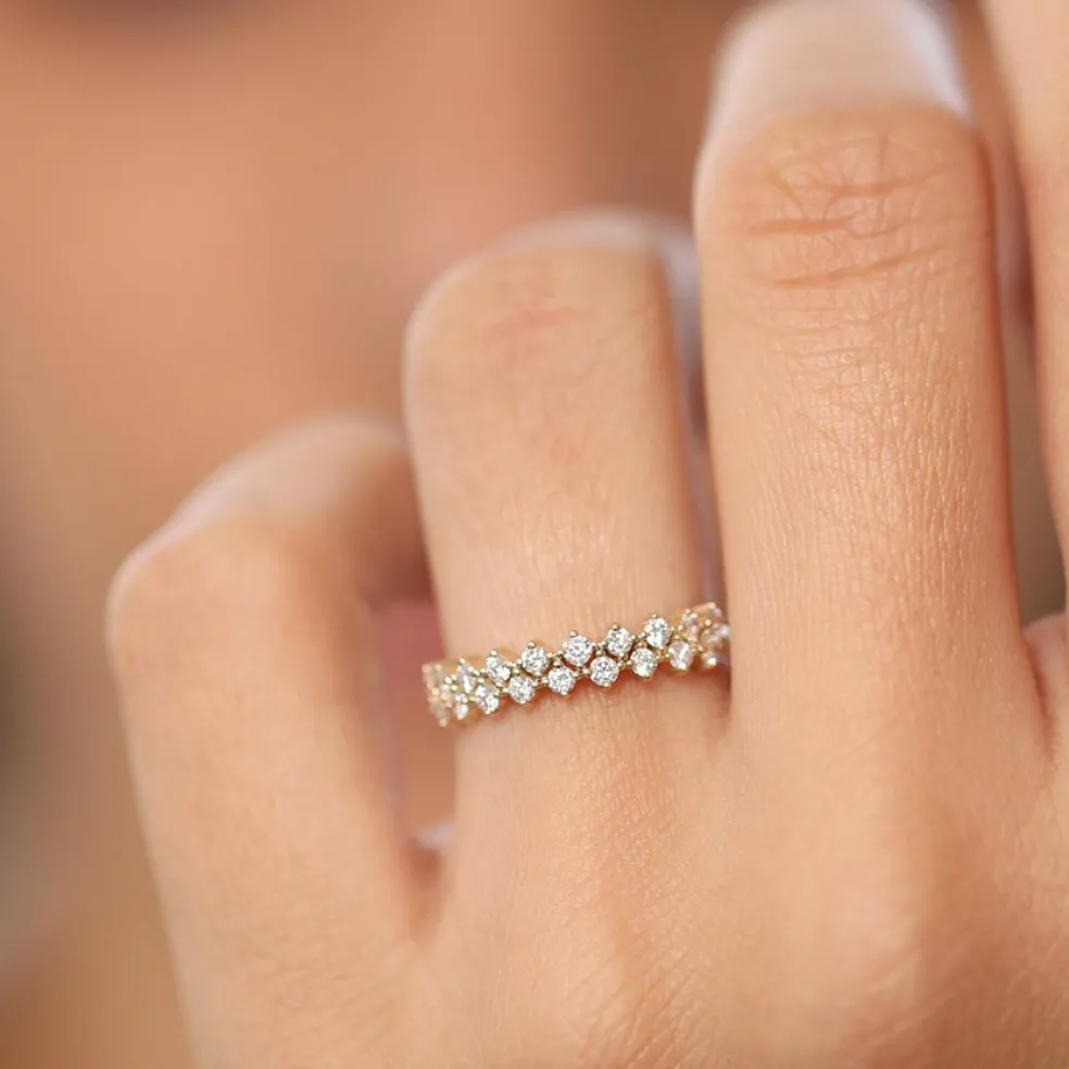 14K Double Row Prong Setting Diamond Wedding Band