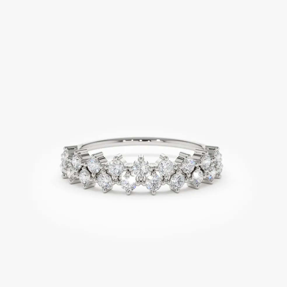 14K Double Row Prong Setting Diamond Wedding Band