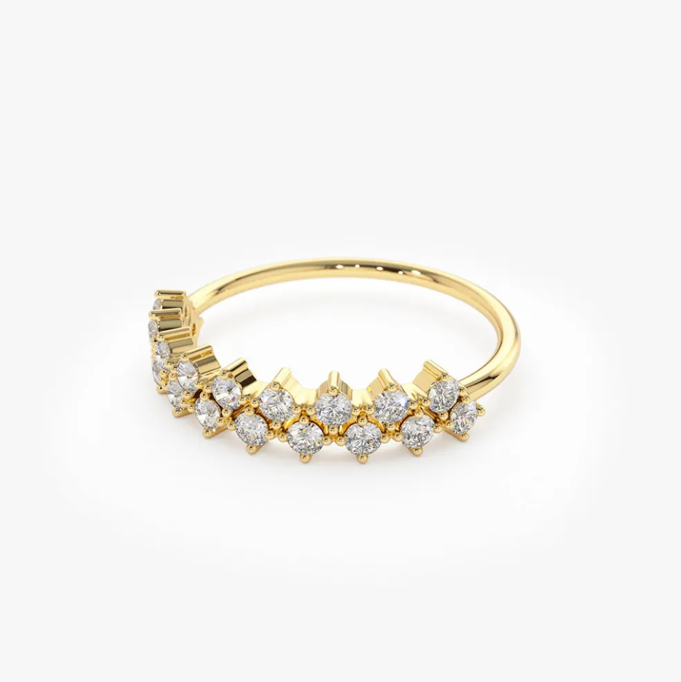 14K Double Row Prong Setting Diamond Wedding Band