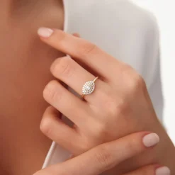 14k East to West Double Halo Marquise Diamond Ring
