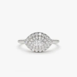 14k East to West Double Halo Marquise Diamond Ring
