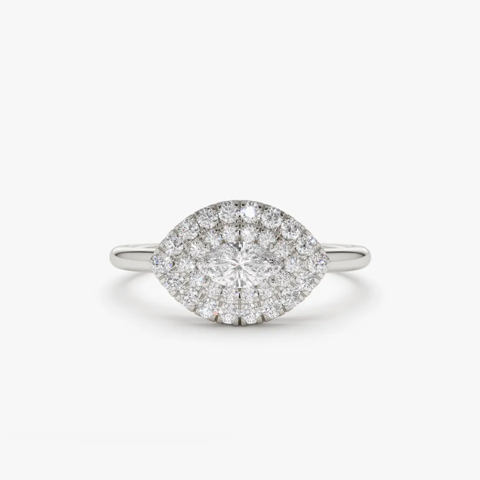 14k East to West Double Halo Marquise Diamond Ring