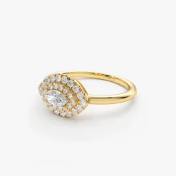 14k East to West Double Halo Marquise Diamond Ring