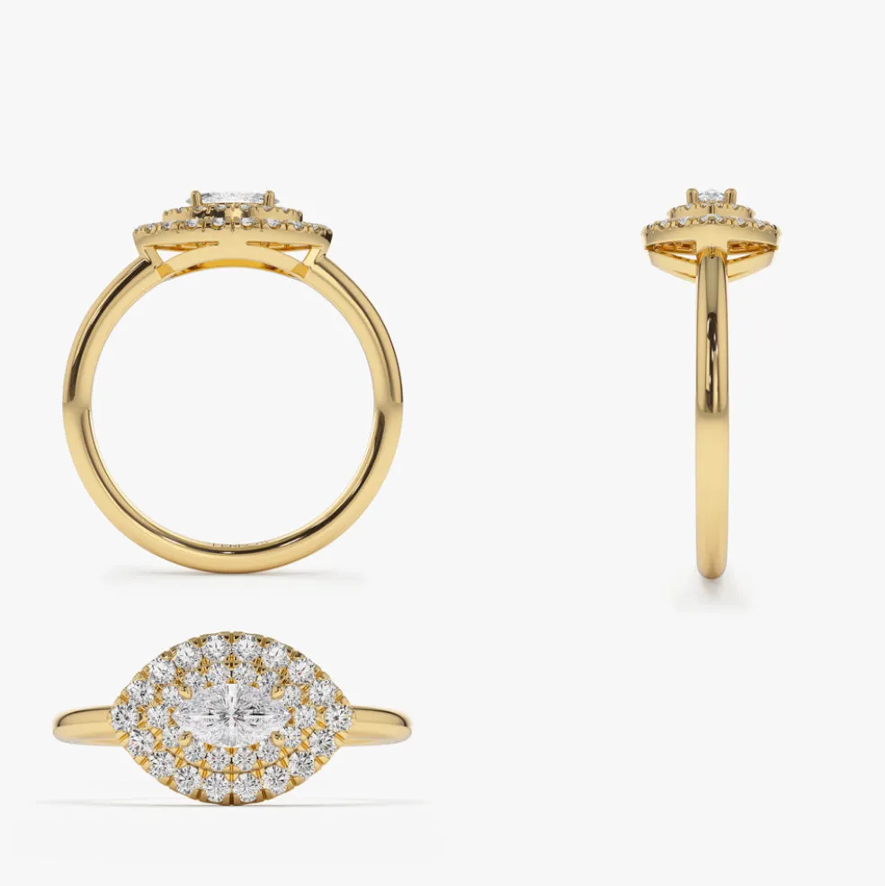 14k East to West Double Halo Marquise Diamond Ring