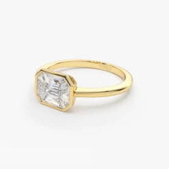 14k East West Illusion Setting Emerald Pie Cut Diamond Ring