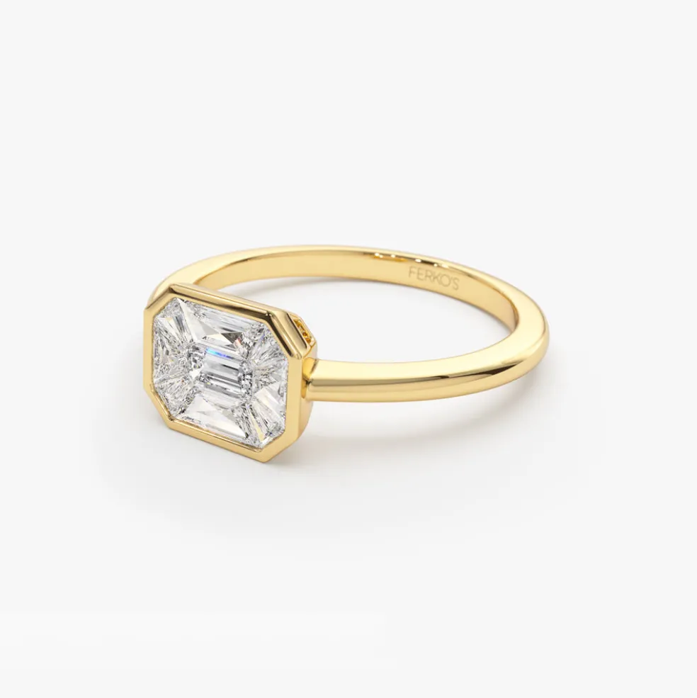 14k East West Illusion Setting Emerald Pie Cut Diamond Ring
