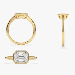14k East West Illusion Setting Emerald Pie Cut Diamond Ring
