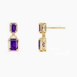 14K Emerald Amethyst Dangle Drop Earrings