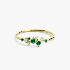 14k Emerald and Diamond Cluster Ring