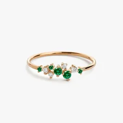 14k Emerald and Diamond Cluster Ring