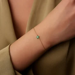14K Emerald and Diamond Flower Charm Bracelet