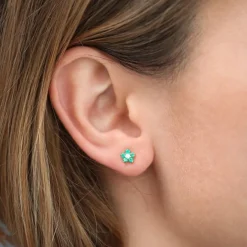 14K Emerald and Diamond Flower Studs