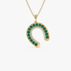 14k Emerald and Diamond Horseshoe Pendant