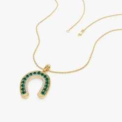 14k Emerald and Diamond Horseshoe Pendant