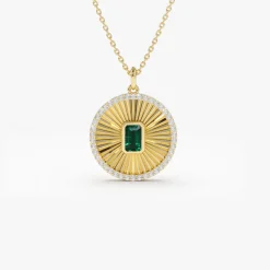 14K Emerald and Diamond Medallion Necklace
