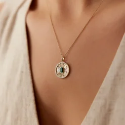 14K Emerald and Diamond Medallion Necklace