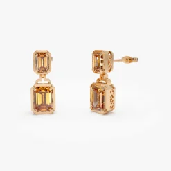 14K Emerald Citrine Dangle Drop Earrings