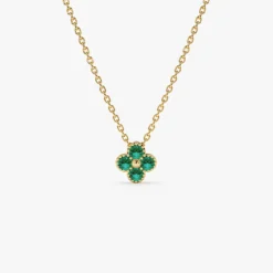 14k Emerald Clover Beaded Necklace