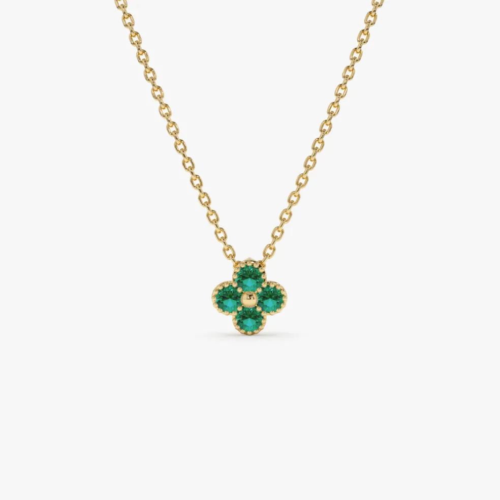 14k Emerald Clover Beaded Necklace