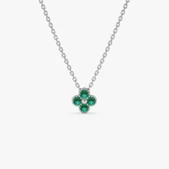 14k Emerald Clover Beaded Necklace
