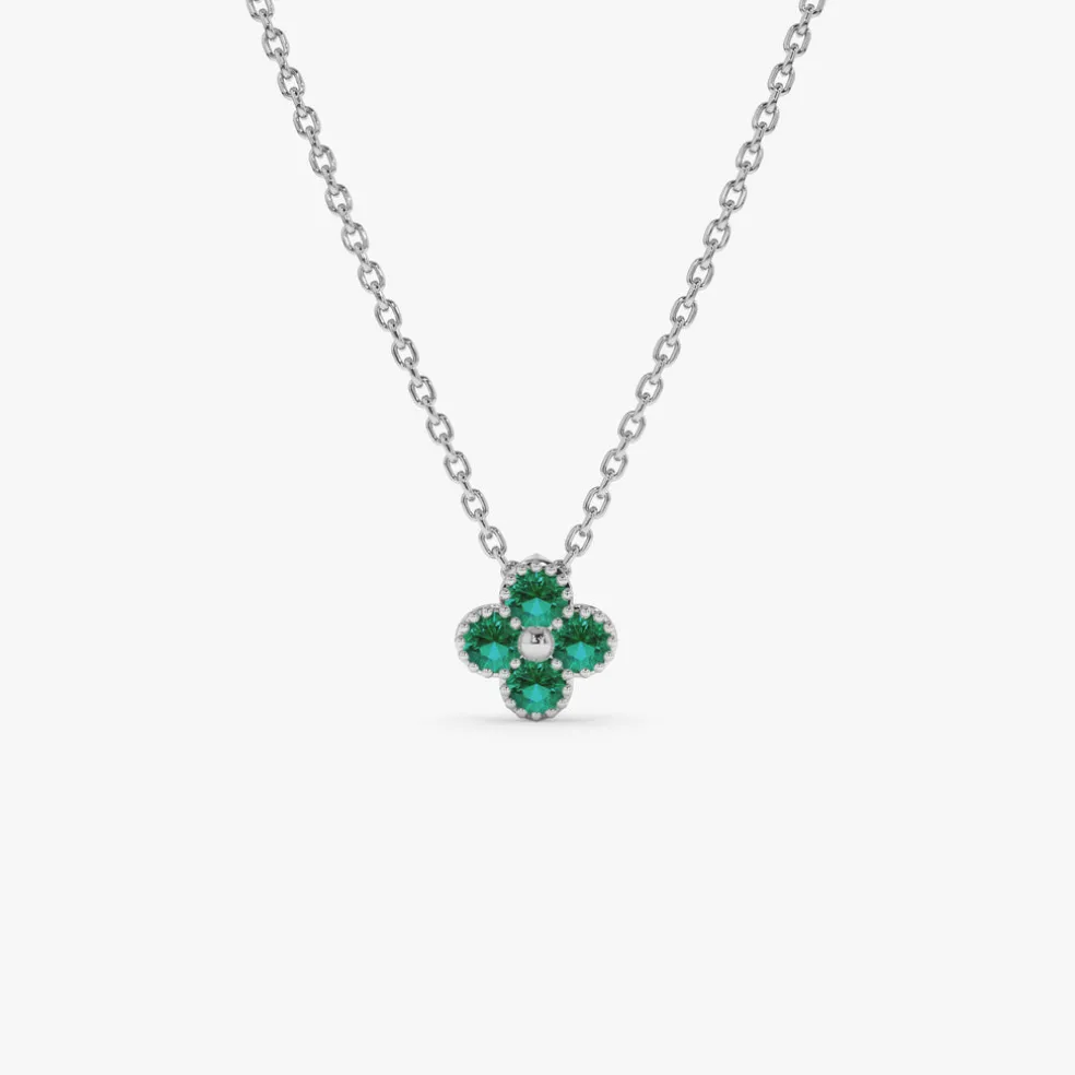 14k Emerald Clover Beaded Necklace