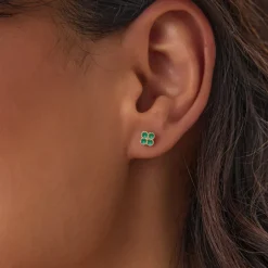 14k Emerald Clover Beaded Studs