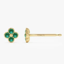14k Emerald Clover Beaded Studs
