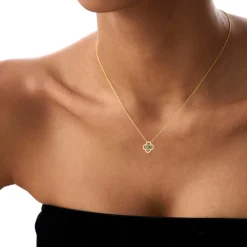 14k Emerald Clover Necklace in Halo Setting