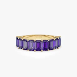 14k Emerald Cut Amethyst Nine Stone Ring 2.55ctw