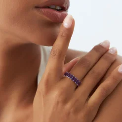 14k Emerald Cut Amethyst Nine Stone Ring 2.55ctw