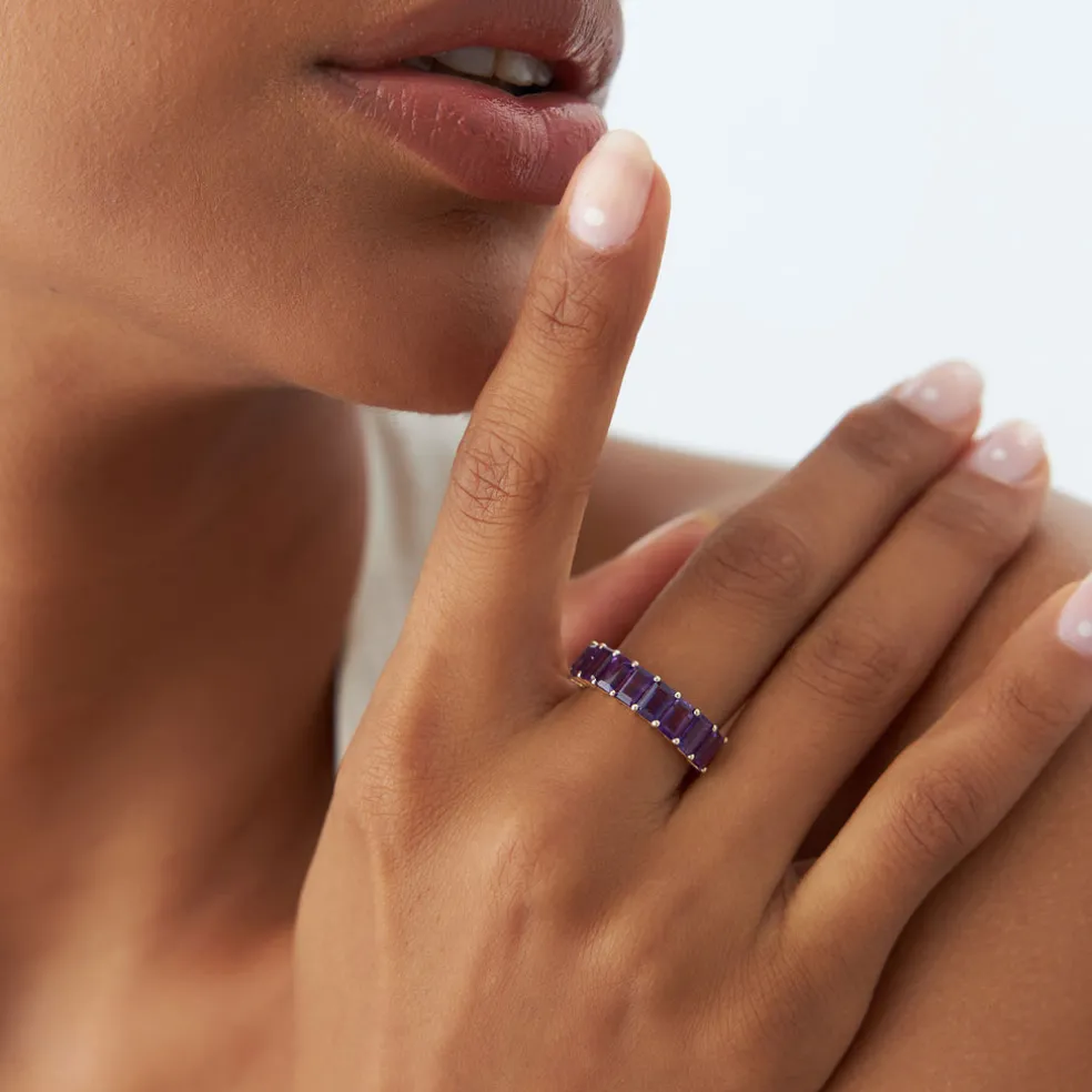 14k Emerald Cut Amethyst Nine Stone Ring 2.55ctw