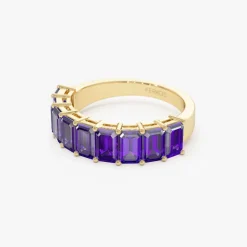 14k Emerald Cut Amethyst Nine Stone Ring 2.55ctw