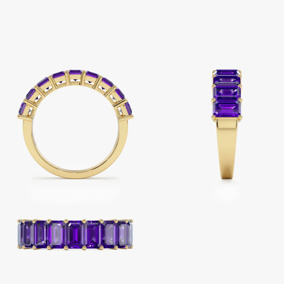 14k Emerald Cut Amethyst Nine Stone Ring 2.55ctw