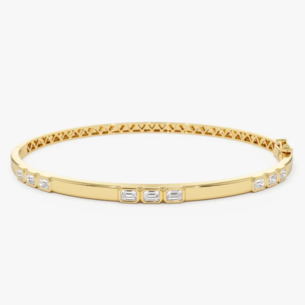14k Emerald Cut Bezel Setting Bangle