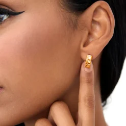 14K Emerald Cut Citrine Half Hoop Earrings