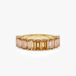 14k Emerald Cut Citrine Nine Stone Ring 2.70ctw