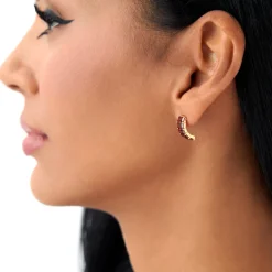 14K Emerald Cut Garnet Half Hoop Earrings