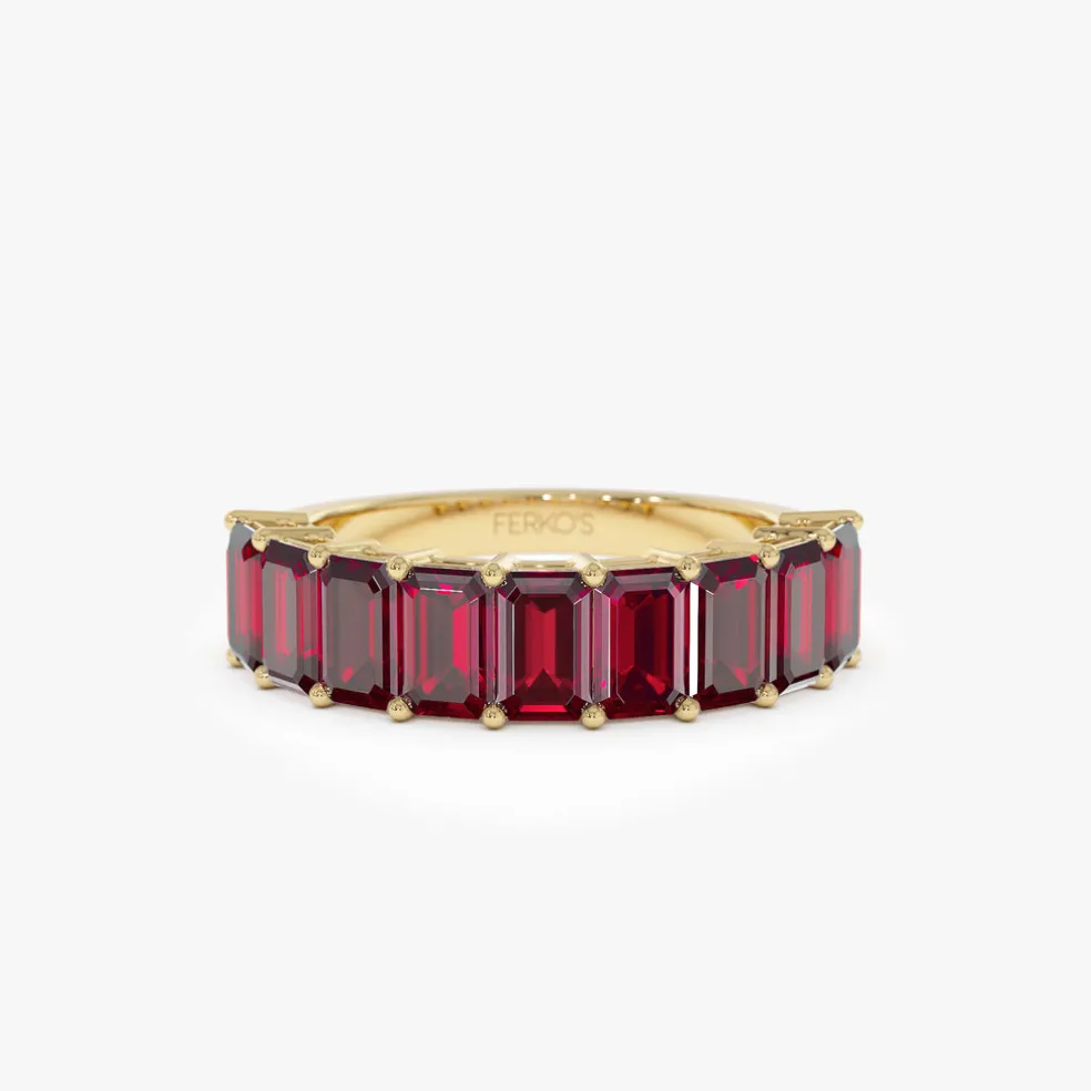 14k Emerald Cut Garnet Nine Stone Ring 3.00ctw