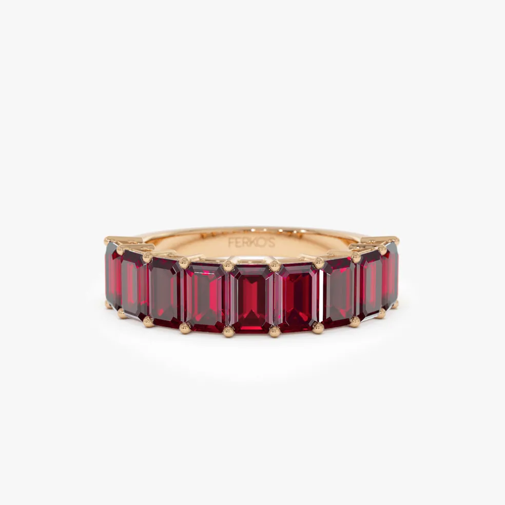 14k Emerald Cut Garnet Nine Stone Ring 3.00ctw