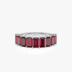 14k Emerald Cut Garnet Nine Stone Ring 3.00ctw