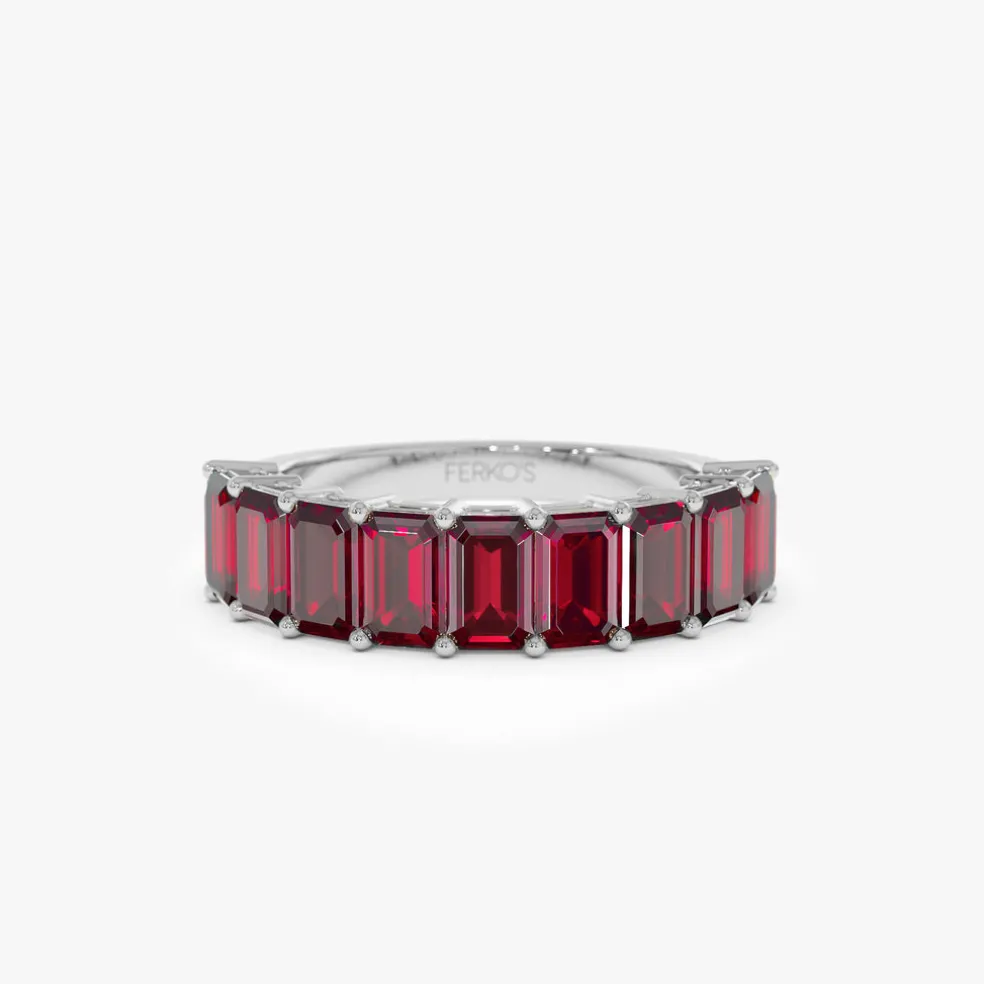 14k Emerald Cut Garnet Nine Stone Ring 3.00ctw
