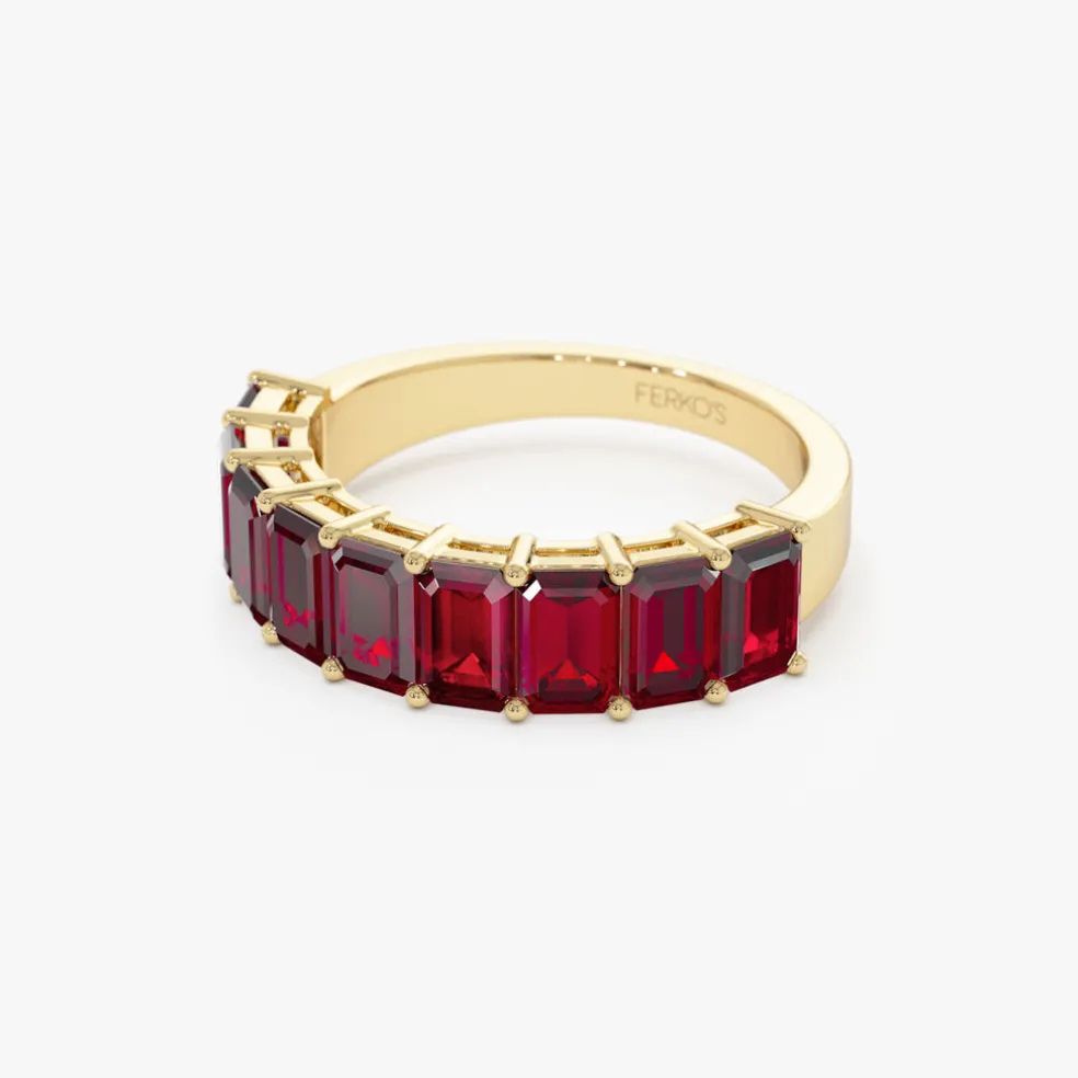 14k Emerald Cut Garnet Nine Stone Ring 3.00ctw